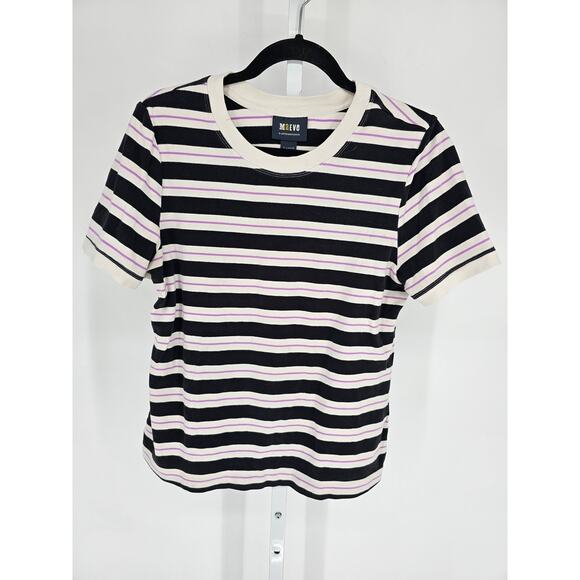Maeve by Anthropologie Striped Ringer T Shirt Womens Sz XL Striped Black Purple - Picture 1 of 3